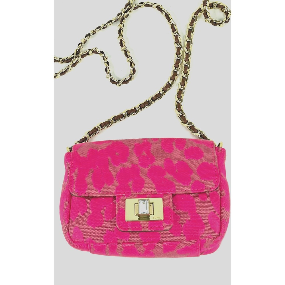 Juicy Couture Purse Mini Gretchen Bag HOT Pink Leopard Print Turn Lock Chain Y2k